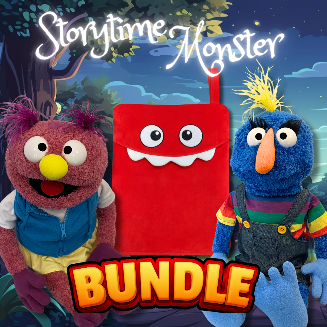 Storytime Monster Bundle: Two Puppets + Tote + Arm Rods - SAVE 15%